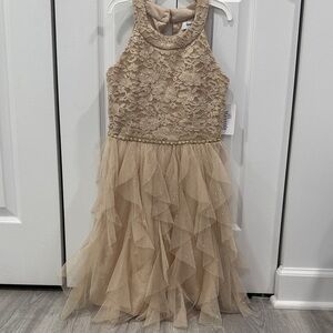 Speechless Kids Dress in Gold and Beige Lace with Tulle - NWT